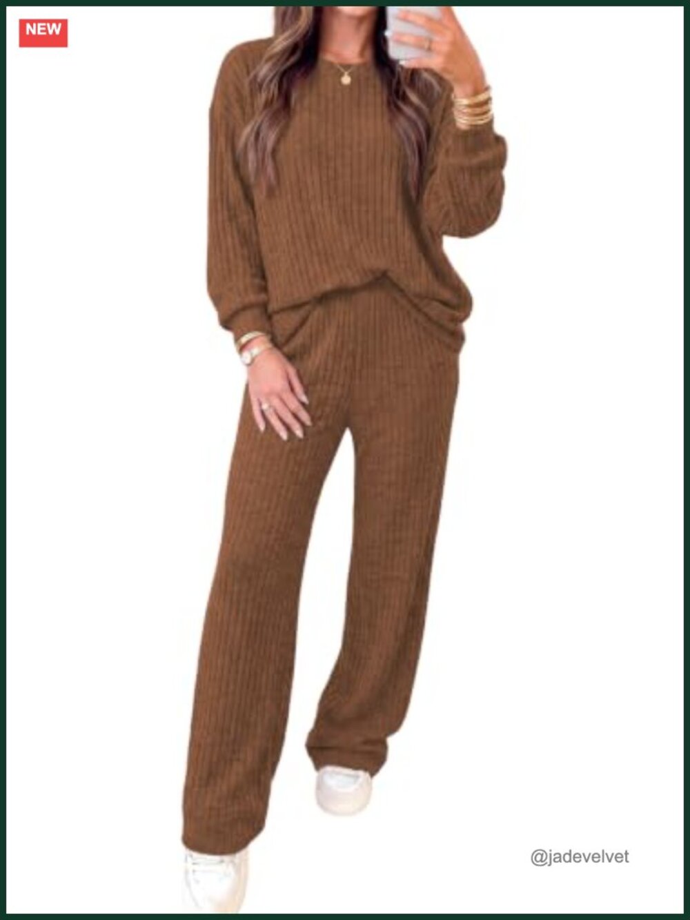 Ribbed Knit Lounge Set 2 Piece Wide Leg Pants Sweater Fall Outfit